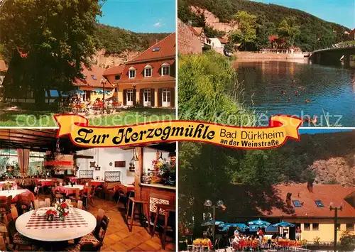 AK / Ansichtskarte Bad_Duerkheim Restaurant Herzogmuehle Gastraum Freiterrasse Freibad Bad_Duerkheim
