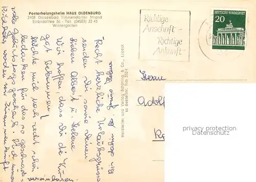 AK / Ansichtskarte Timmendorfer_Strand Posterholungsheim Haus Oldenburg Wintergarten Timmendorfer_Strand