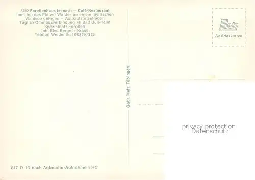 AK / Ansichtskarte Weidenthal_Pfalz Forellenhaus Isenach Cafe Restaurant Gondelteich Weidenthal Pfalz