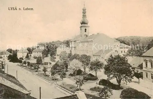 AK / Ansichtskarte Lysa__nad_Labem_Lissa_Elbe_CZ Kirche Aussenansicht m. Park 