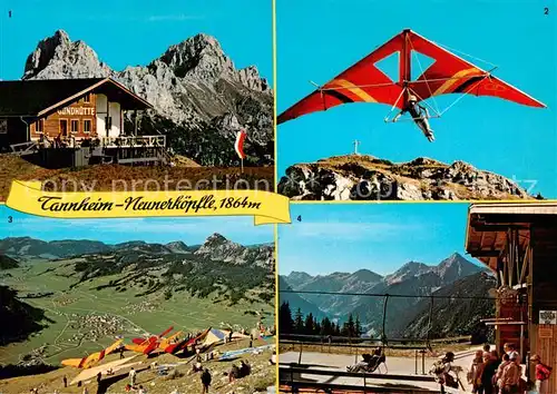 AK / Ansichtskarte Tannheim_Tirol_AT Grundhuette Rotflueh Neunerkoepfle Panorama Doppelsesselbahn Drachenflieger 