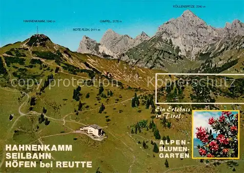 AK / Ansichtskarte Hoefen_Reutte_Tirol_AT Hahnenkamm Seilbahn Bergstation Restaurant Fliegeraufnahme Alpenblumengarten 