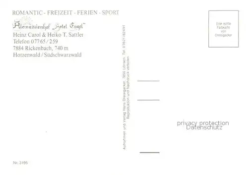 AK / Ansichtskarte Rickenbach_Hotzenwald Alemannenhof Hotel Engel Gaststube Grillplatz Whirlpool Rickenbach Hotzenwald