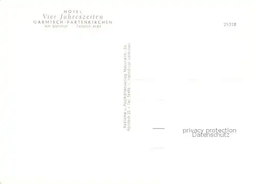 AK / Ansichtskarte Garmisch Partenkirchen Hotel Vier Jahreszeiten Panorama Garmisch Partenkirchen