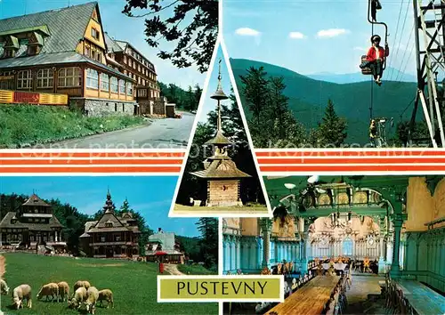 AK / Ansichtskarte Pustevny_Pustewny_CZ Hotel Tanecnica Sedackovy vytah Pustevny Zvonicka Interier restaurace Libusin 