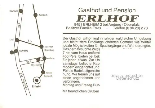 AK / Ansichtskarte Amberg_Oberpfalz Erlhof Gasthof Pension Gastraeume Bar Amberg Oberpfalz