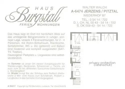 AK / Ansichtskarte Jerzens_Tirol_AT Haus Burgstall Ferienwohnungen Details 