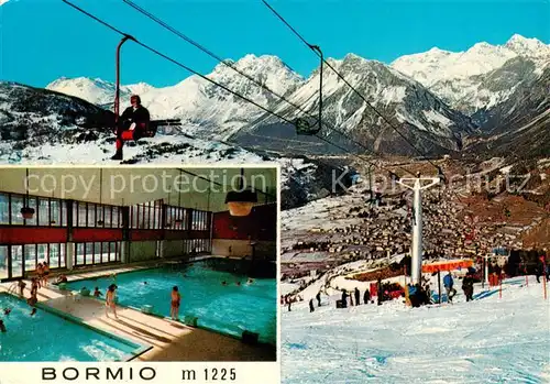 AK / Ansichtskarte Bormio Panorama Wintersportplatz Skipiste Hallenbad Alpenpanorama Bormio