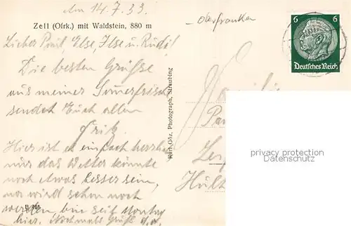 AK / Ansichtskarte Zell_Oberfranken Gesamtansicht m. Waldstein 