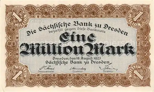 AK / Ansichtskarte Dresden_Elbe Banknote Eine Million Mark Saechsische Bank 