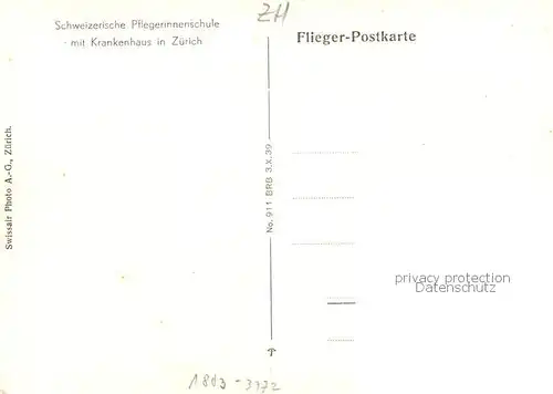 AK / Ansichtskarte Zuerich_ZH Fliegeraufnahme Schweizerische Pflegerinnenschule m. Krankenhaus Zuerich_ZH