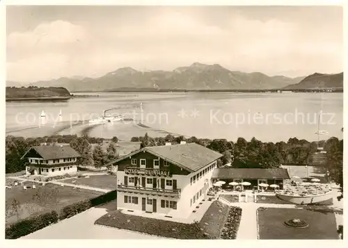 AK / Ansichtskarte Prien_Chiemsee Hotel Reinhart Prien Aussenansicht m. Chiemsee Prien Chiemsee