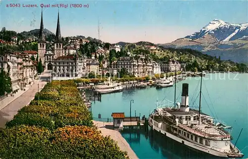 AK / Ansichtskarte Dampfer_Binnenschifffahrt Luzern Quai mit Rigi 