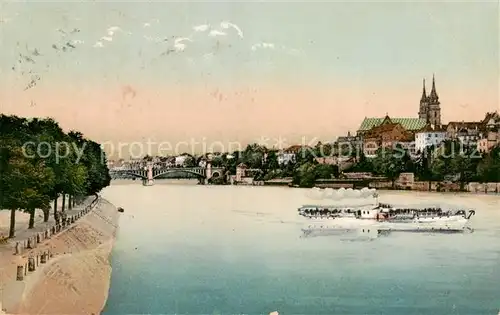 AK / Ansichtskarte Basel_BS Muenster mit Pfalz Wettsteinbruecke und oberer Rheinweg Basel_BS