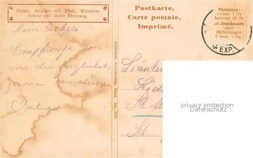 AK / Ansichtskarte Basel_BS Muenster mit Pfalz Wettsteinbruecke und oberer Rheinweg Basel_BS
