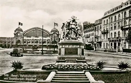 AK / Ansichtskarte Basel_BS Bahnhofplatz mit Strassburger Denkmal Basel_BS