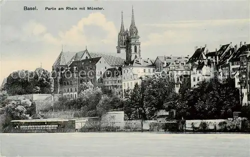 AK / Ansichtskarte Basel_BS Rheinpartie mit Muenster Basel_BS