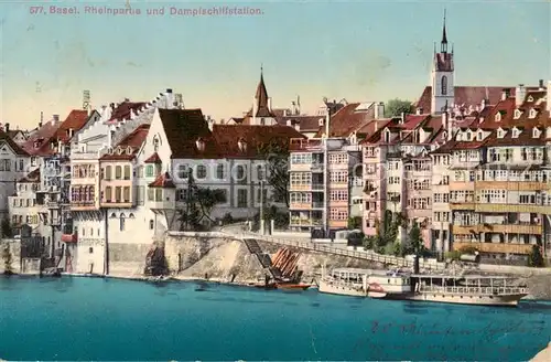 AK / Ansichtskarte Basel_BS Rheinpartie mit Dampfschiffstation Basel_BS