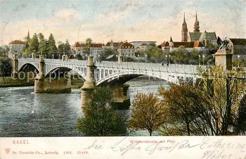 AK / Ansichtskarte Basel_BS Wettsteinbruecke mit Muenster und Pfalz Basel_BS