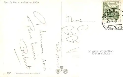 AK / Ansichtskarte Basel_BS Mittlere Rheinbruecke und Faehre Basel_BS