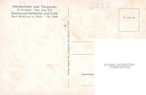 AK / Ansichtskarte Bad_Muenster_Stein_Ebernburg Maerchenhain u. Tiergarten Restaurant Huttental Birkensaal Bad_Muenster