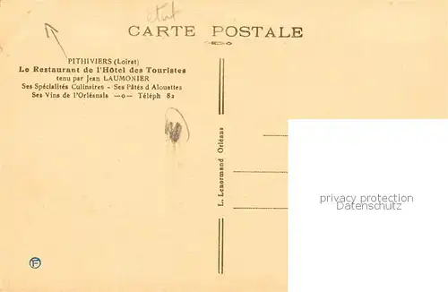 AK / Ansichtskarte Pithiviers_45_Loiret Restaurant J. Laumonier 