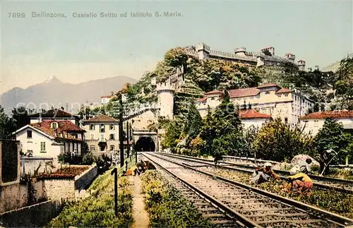AK / Ansichtskarte Bellinzona Castello Svitto et Istituto S. Maria   Bahngleise Bellinzona