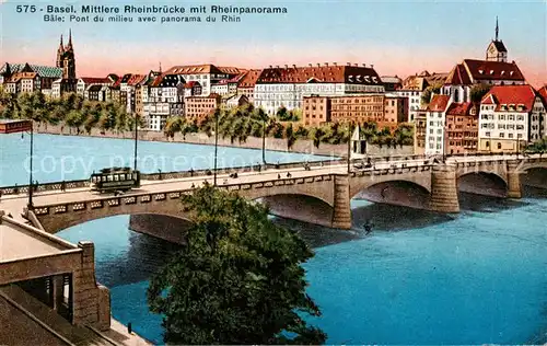 AK / Ansichtskarte Basel_BS Mittlere Rheinbruecke mit Rheinpanorama Basel_BS