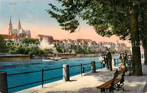AK / Ansichtskarte Basel_BS Rheinpartie mit Muenster Basel_BS