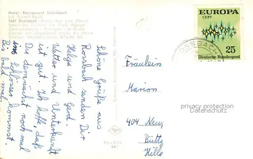 AK / Ansichtskarte Rossbach_Wied Gesamtansicht u. Hotel Restaurant Eulenbach m. Garten u. Liegewiese Rossbach Wied
