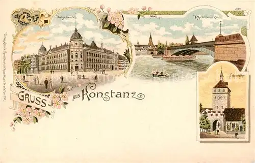 AK / Ansichtskarte Konstanz_Bodensee Rheinbruecke Postgebaeude Schnetzthor Konstanz_Bodensee