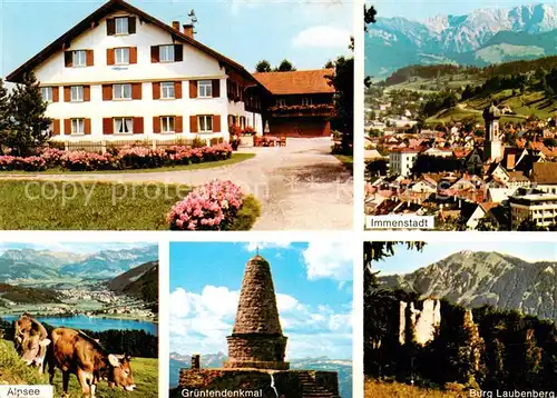 AK / Ansichtskarte Immenstadt_Allgaeu Urlaub auf dem Bauernhof Alpsee Gruentendenkmal Burg Laubenberg Stadtpanorama Allgaeuer Alpen Immenstadt_Allgaeu