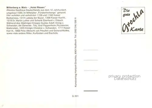 AK / Ansichtskarte Miltenberg_Main Hotel Riesen aeltestes Gasthaus Deutschlands 12. Jhdt. Fachwerkhaus Miltenberg Main