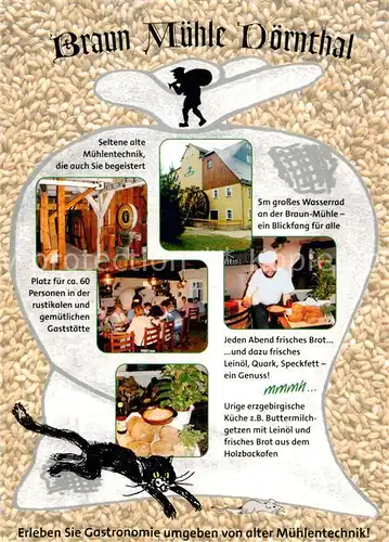 AK / Ansichtskarte Doernthal Pfaffroda_Erzgebirge Braun Muehle Gaststaette Wasserrad 