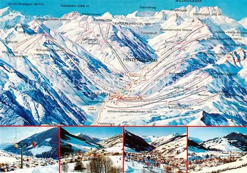 AK / Ansichtskarte Saalbach Hinterglemm_AT uebersichtskarte Skigebiet Alpenpanorama 