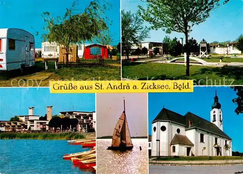 AK / Ansichtskarte St_Andrae_Zicksee_Burgenland_AT Campingplatz Rekonvaleszentenheim Strandbad Seemotiv Kirche Minigolf 