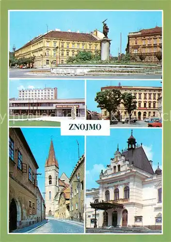 AK / Ansichtskarte Znojmo_Znaim_CZ Stadtzentrum Platz Hotel Wenzelsplatz Denkmal Kirche Theater 
