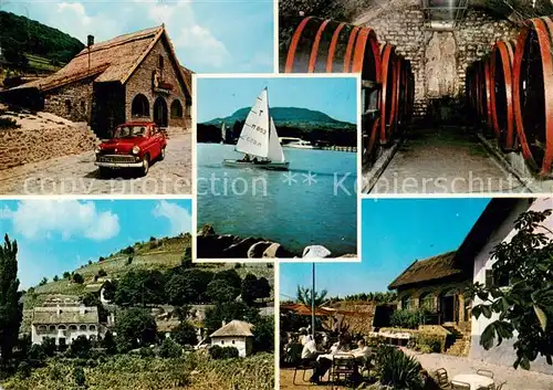 AK / Ansichtskarte Badacsony_HU Gasthaus Weinkeller Segelboot Garten Panorama 