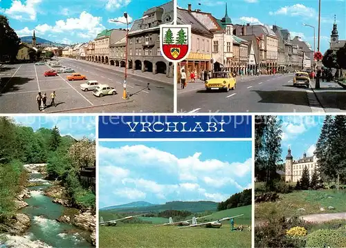 AK / Ansichtskarte Vrchlabi_Hohenelbe_CZ Gottwaldovo namesti Trida Lenina Jarni partie u Labe Sportovni letiste Zamek sidlo spravy Krnapu 