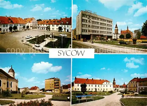 AK / Ansichtskarte Sycow_Gross_Warthenberg_PL Plac Wolnosci Skwer przy ulicy Michala Zymierskiego Hotel E 12 Fragment miasta 