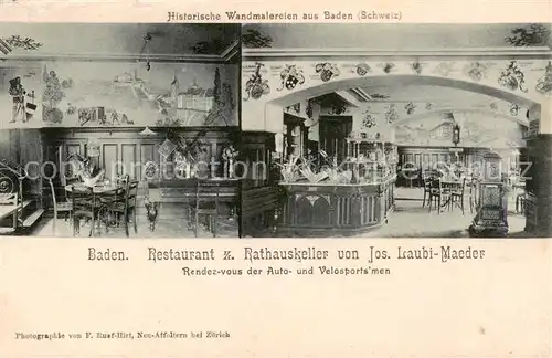 AK / Ansichtskarte Baden__AG Restaurant z. Rathauskeller Innenansichten m. hist. Wandmalereien 