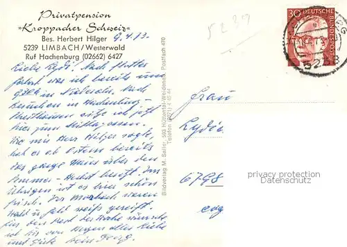 AK / Ansichtskarte Limbach_Kroppach Gesamtansicht u. Privatpension Kroppacher Schweiz Limbach Kroppach