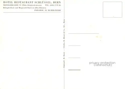 AK / Ansichtskarte Bern_BE Hotel Restaurant zum Schluessel Aussenansicht Bern_BE