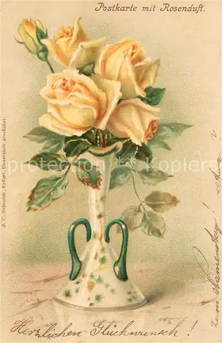 AK / Ansichtskarte Blumen Litho Rosen Vase Rosenduft karte 