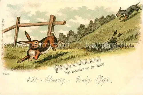 AK / Ansichtskarte Liederkarte Hase Hund  Liederkarte