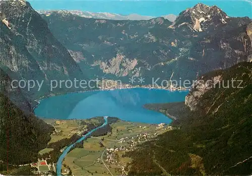 AK / Ansichtskarte Obertraun_AT Fliegeraufnahme mit Hallstatt und Plassen 