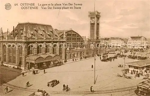 AK / Ansichtskarte Ostende_Oostende La gare et la place Van der Sweep 