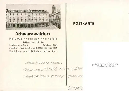 AK / Ansichtskarte Muenchen Schwarzwaelders Naturweinhaus zur Rheinpfalz   Traubenzimmer 1. Stock Muenchen