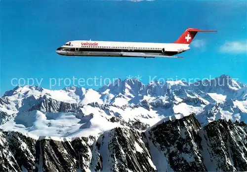 AK / Ansichtskarte Flugzeuge_Zivil Swissair DC 9 51 Schweizer Alpen 