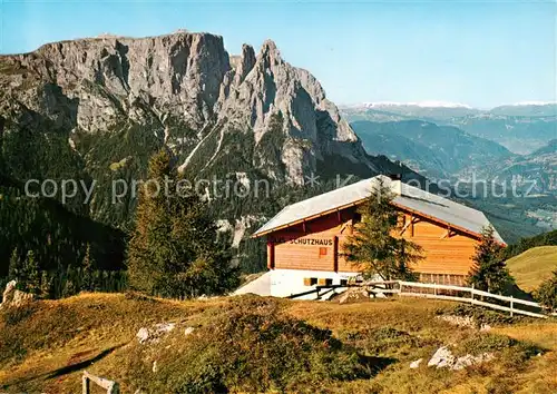 AK / Ansichtskarte Puflatsch_Seiseralm_Alpe_di_Siusi_Trentino_IT AVS Schutzhuette Fernsicht 